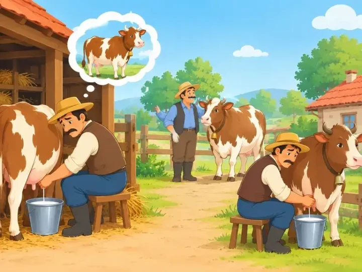 Çiftçi ahırda ineğini sağarken komşusunun ineğini düşünüyor