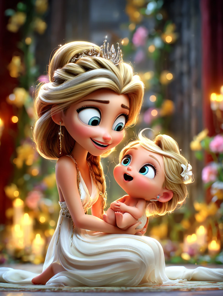 Rapunzel masalında kraliçenin kucağındaki yeni doğan prenses