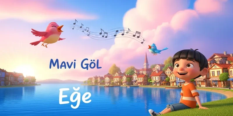 Mavi Göl kıyısında oturan Ege ve göl üzerinde uçan kuşlar