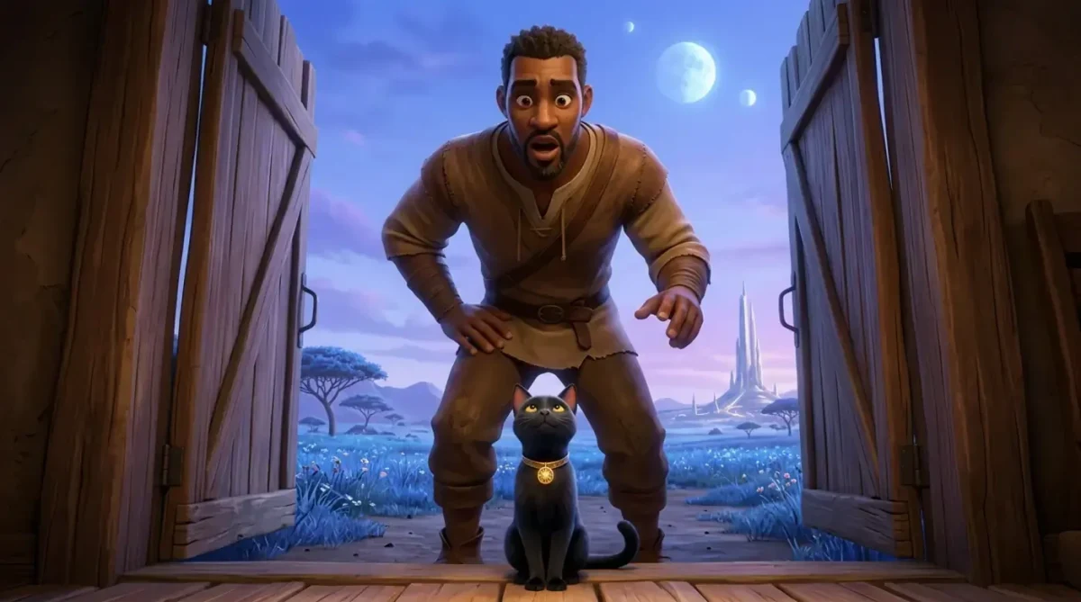 Mosi’nin babası kapıyı açınca önünde oturan siyah kedi Kito’yla karşılaşıyor.