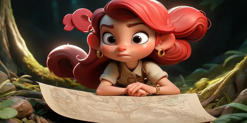 Lily ormanda bir haritayı inceliyor