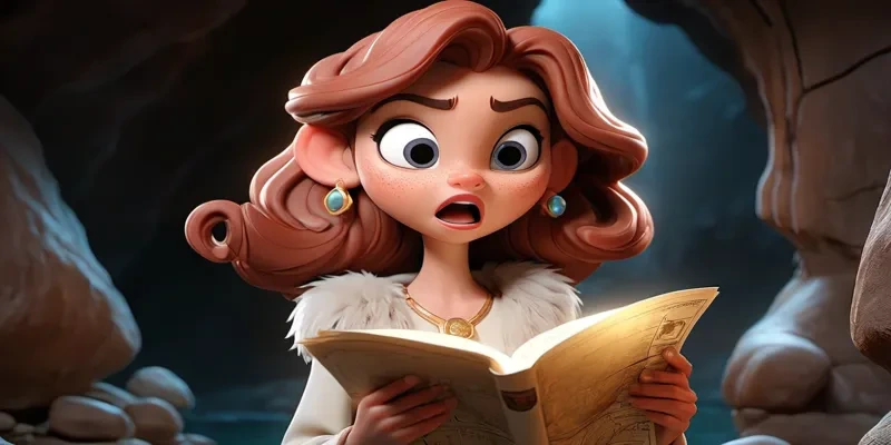 Lily mağarada açık bir kitabı okuyor