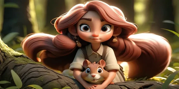 Lily, ormanda bir sincabı kucağında tutuyor