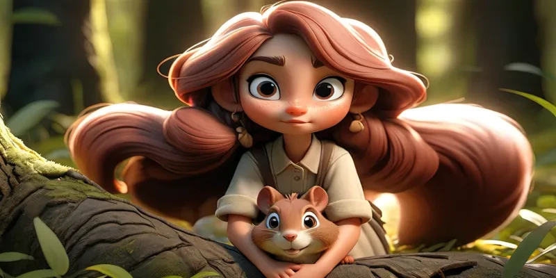 Lily, ormanda bir sincabı kucağında tutuyor